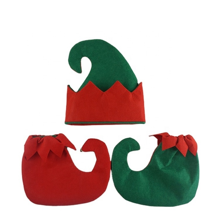 Hot  Selling Holiday Christmas decoration felt children elf shoes and hats