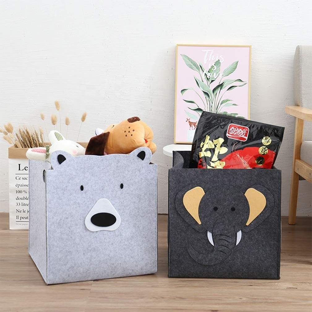 Foldable felt laundry basket dirty clothes square animal hamper clothes storage basket