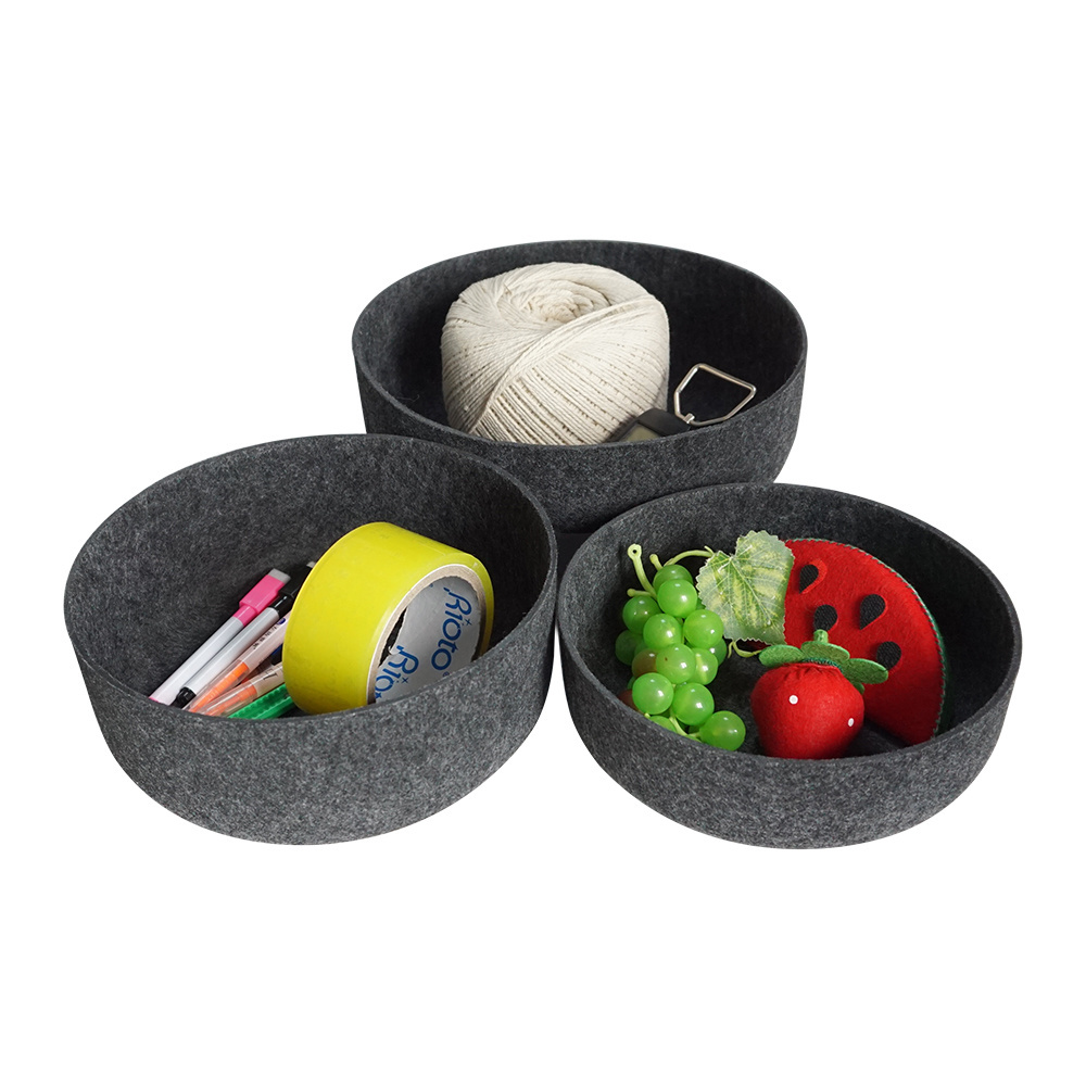 custom 3 pcs Gray round Gadget Organizer Bowl Smartphone Glasses Keys Pens Gift Felt storage Tray