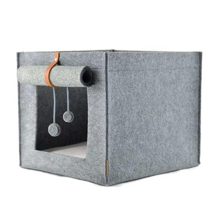 Funny square open pet basket indoor felt cat house puppy bed for shelving unit