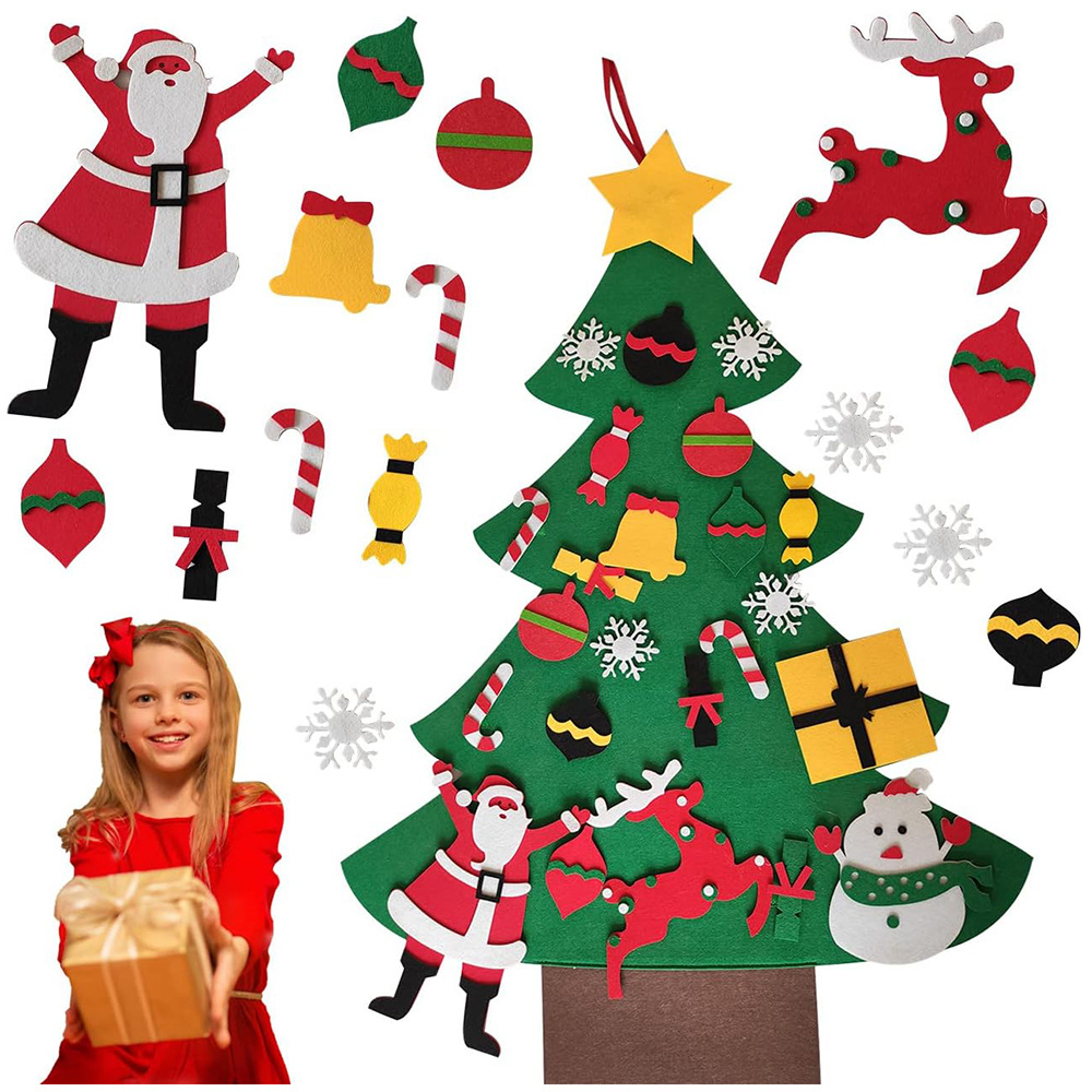 Detachable Ornaments DIY hanging Wall Xmas Gifts Felt Christmas Tree for Toddlers Kids