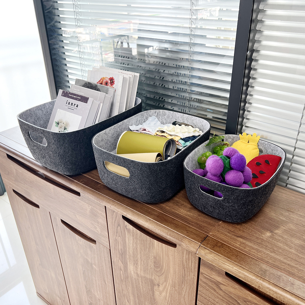 Custom 3 size Storage Basket 2 tone Felt Open Storage Bins Desk Organize bin Shelf storage box