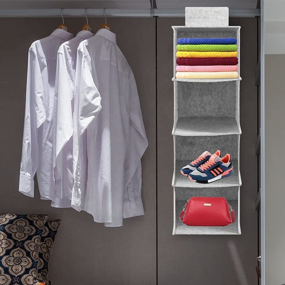 Collapsible accessory shelves felt hanging closet organizer 4 shelf hanging clothes storage box cap storage