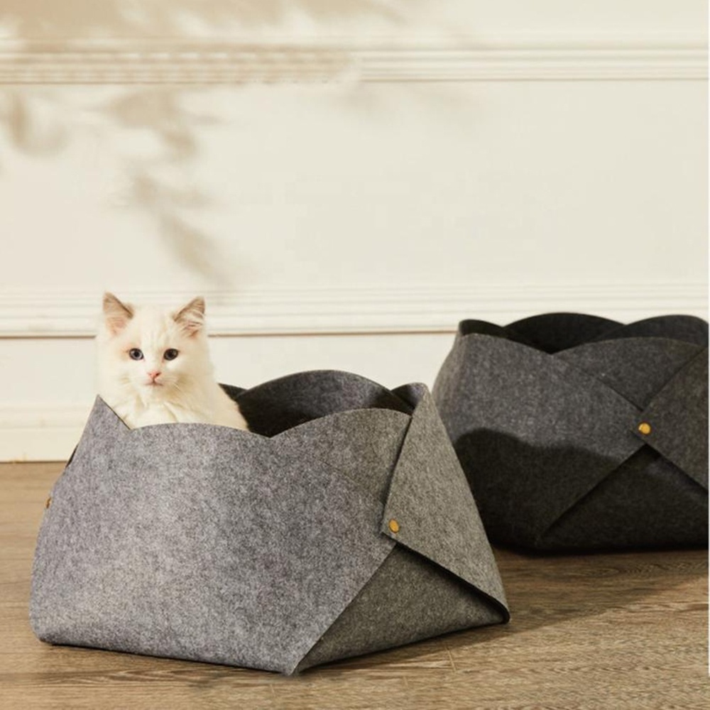 Modern premium large felt pet bed 2 in 1 pet basket cave for cats and kittens