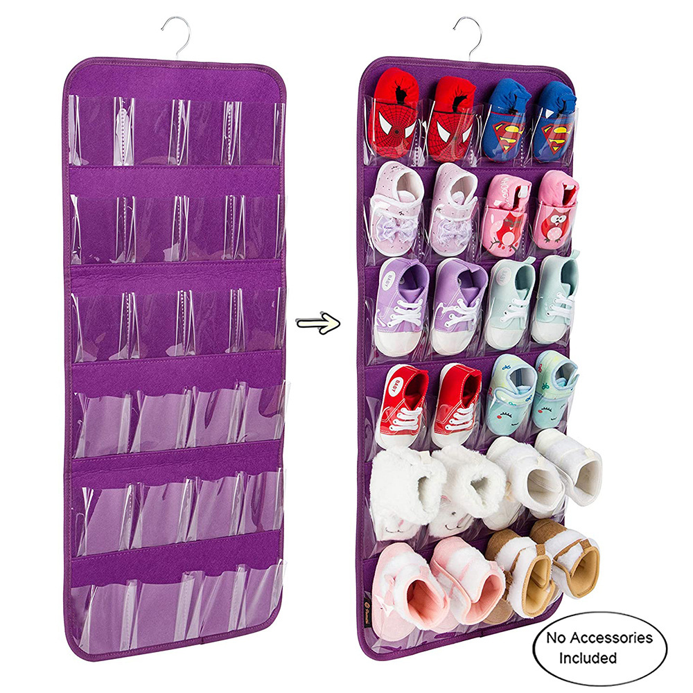 Custom 24 clear pocket shoe space Hanging Over The Door Baby Shoes felt Organizer