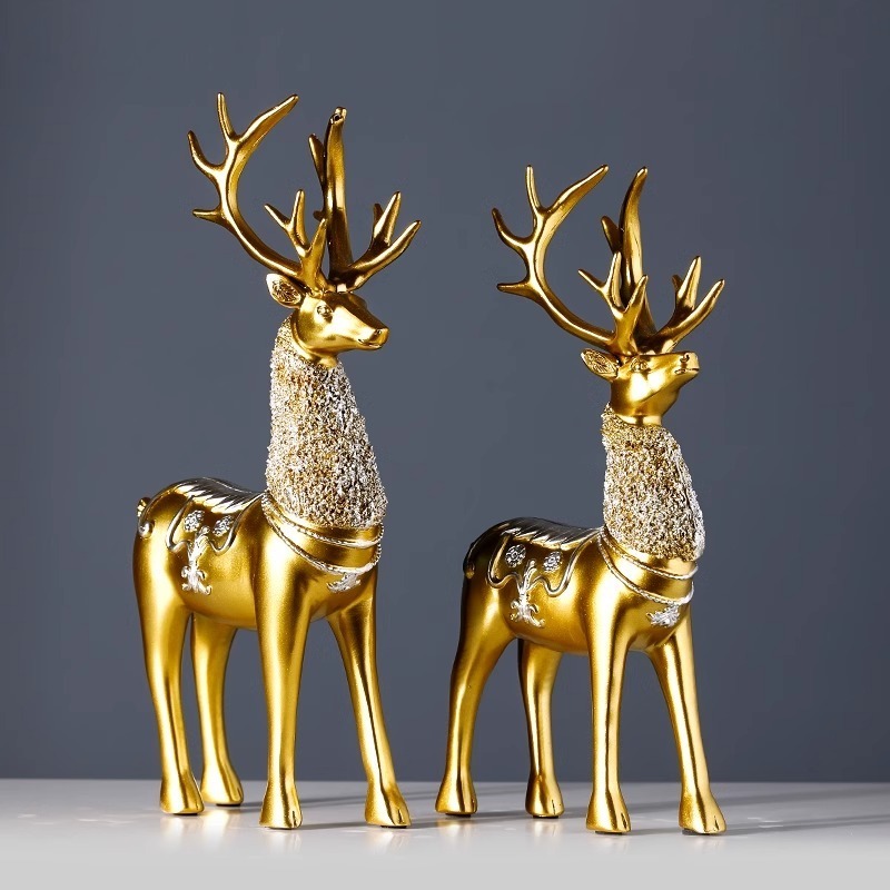 Retro Resin Ornaments Gold Snowflake Deer Home Decorations Living Room Creative Office Desktop Small Crafts