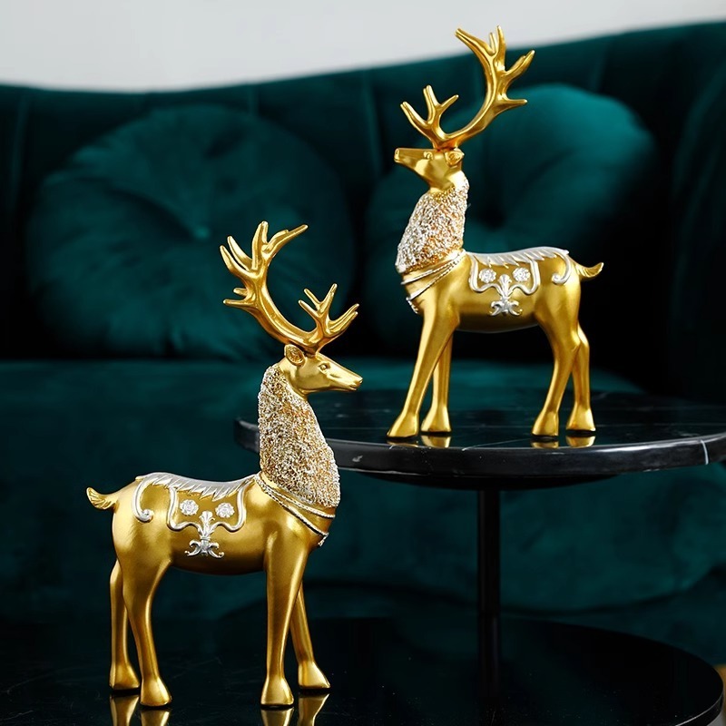 Retro Resin Ornaments Gold Snowflake Deer Home Decorations Living Room Creative Office Desktop Small Crafts