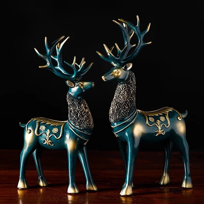 Retro Resin Ornaments Gold Snowflake Deer Home Decorations Living Room Creative Office Desktop Small Crafts