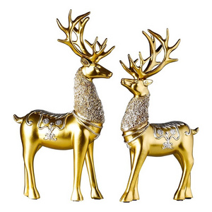 Retro Resin Ornaments Gold Snowflake Deer Home Decorations Living Room Creative Office Desktop Small Crafts