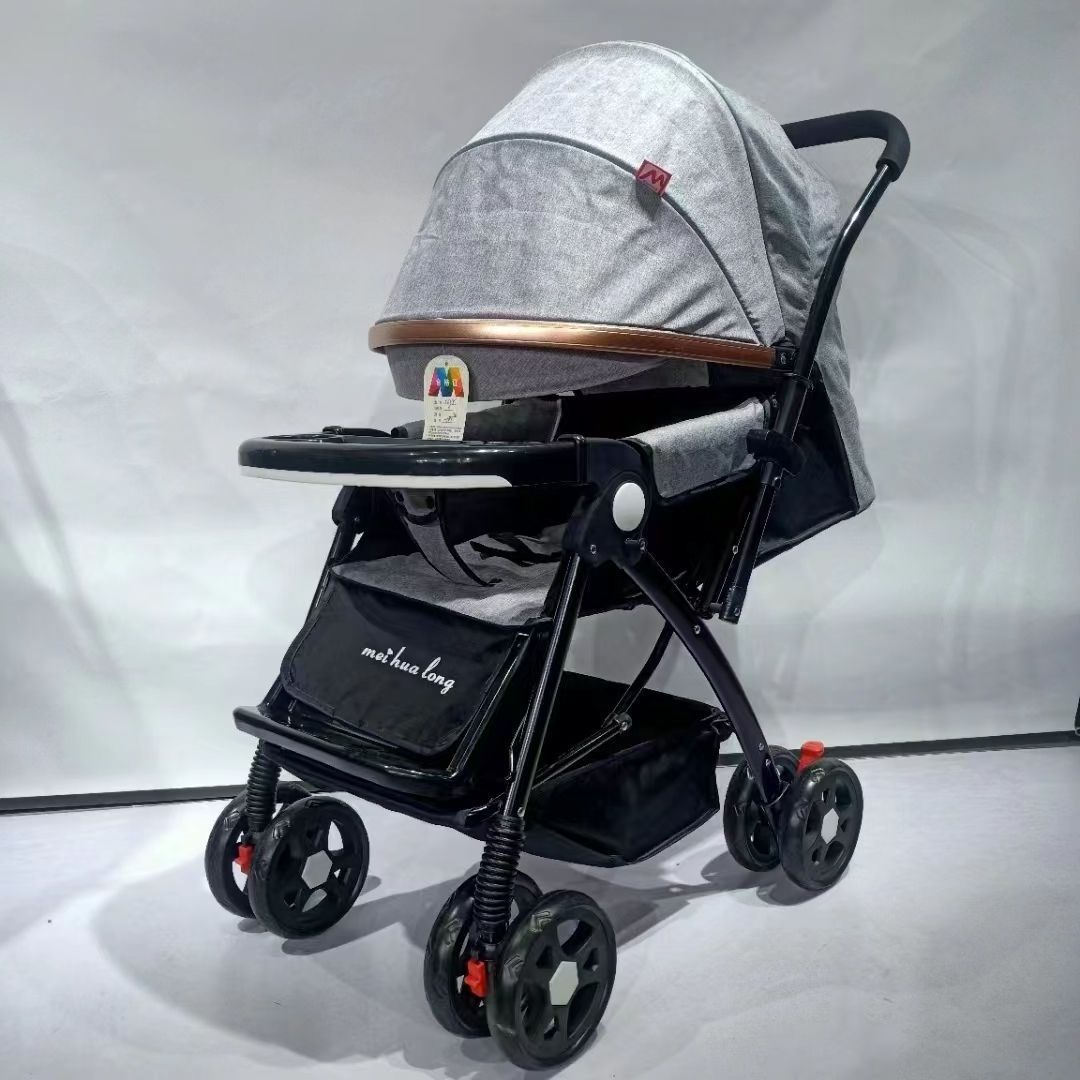 2024 Steel frame baby stroller with reversible and height adjustable handle and detachable front tray