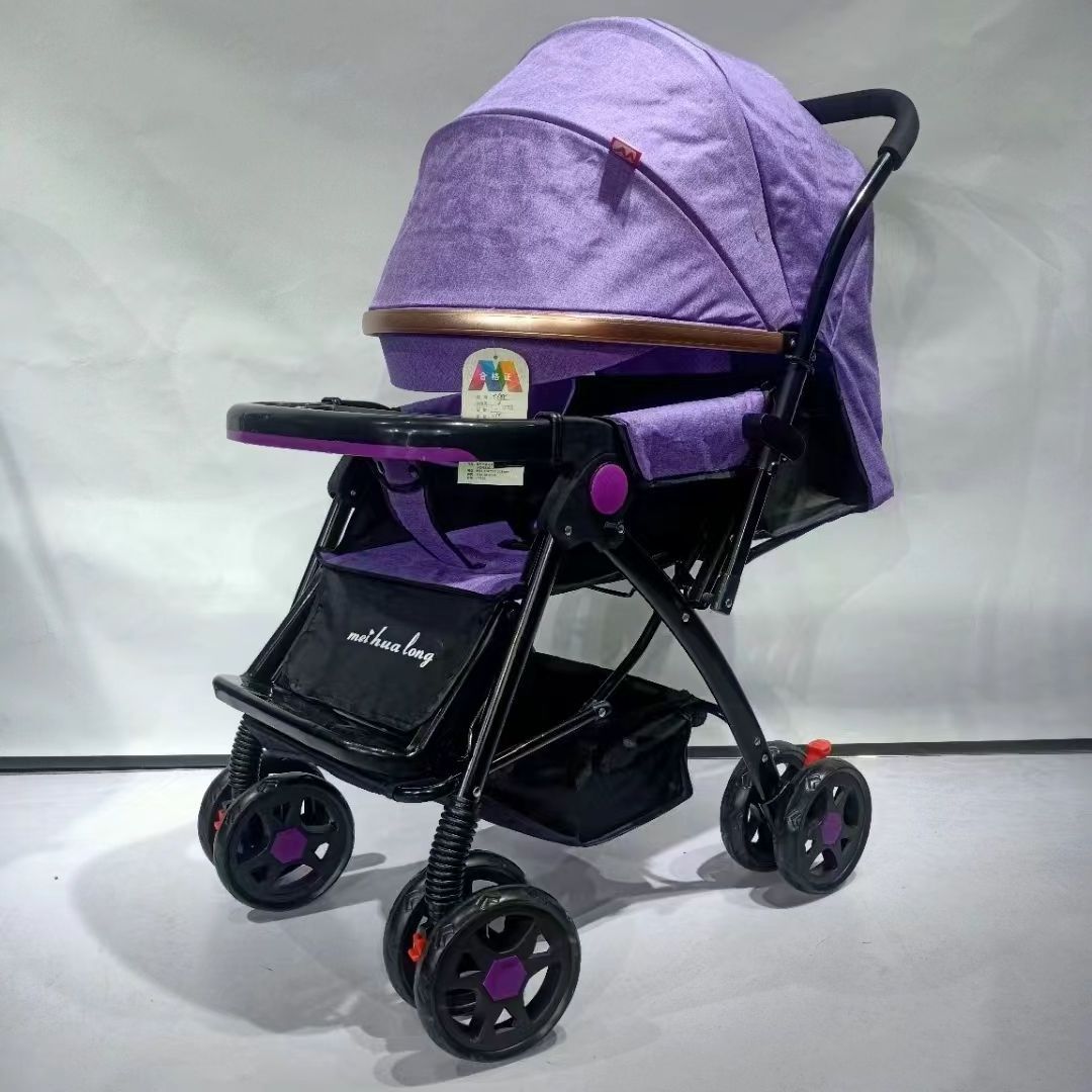 2024 Steel frame baby stroller with reversible and height adjustable handle and detachable front tray