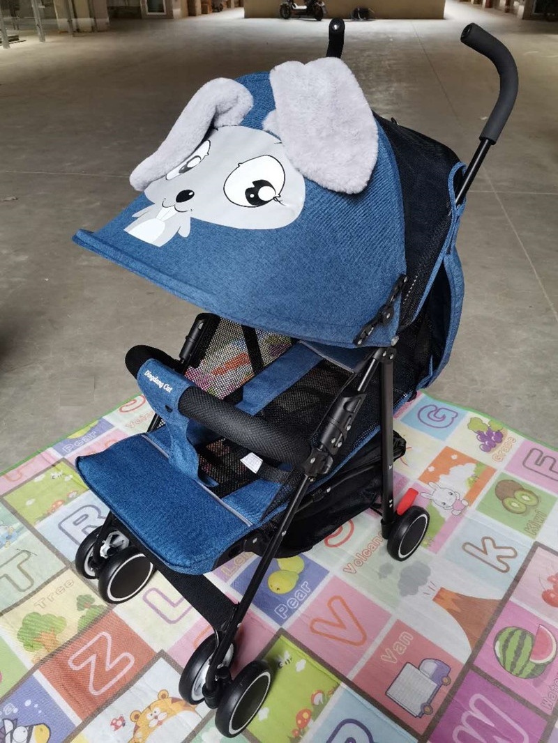 Cartoon rabbit/baby stroller/portable folding baby car for boys and girls aged 0-3 years old/one key one hand folding/can sit ca