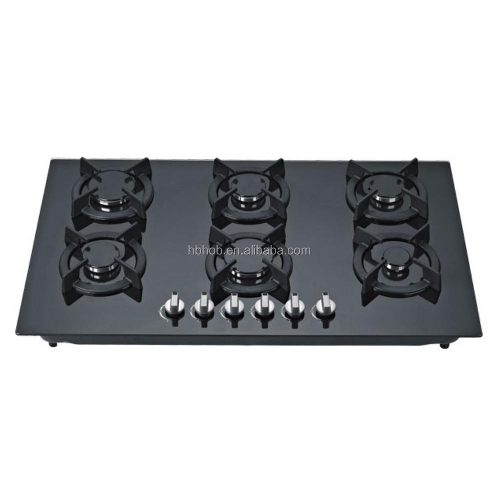 Long lifetime kitchen appliance 6 burners best glass type built in gas stove / gas hob / gas cooker