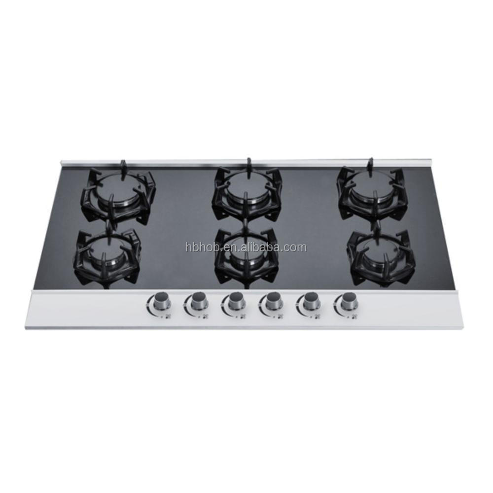 Long lifetime kitchen appliance 6 burners best glass type built in gas stove / gas hob / gas cooker