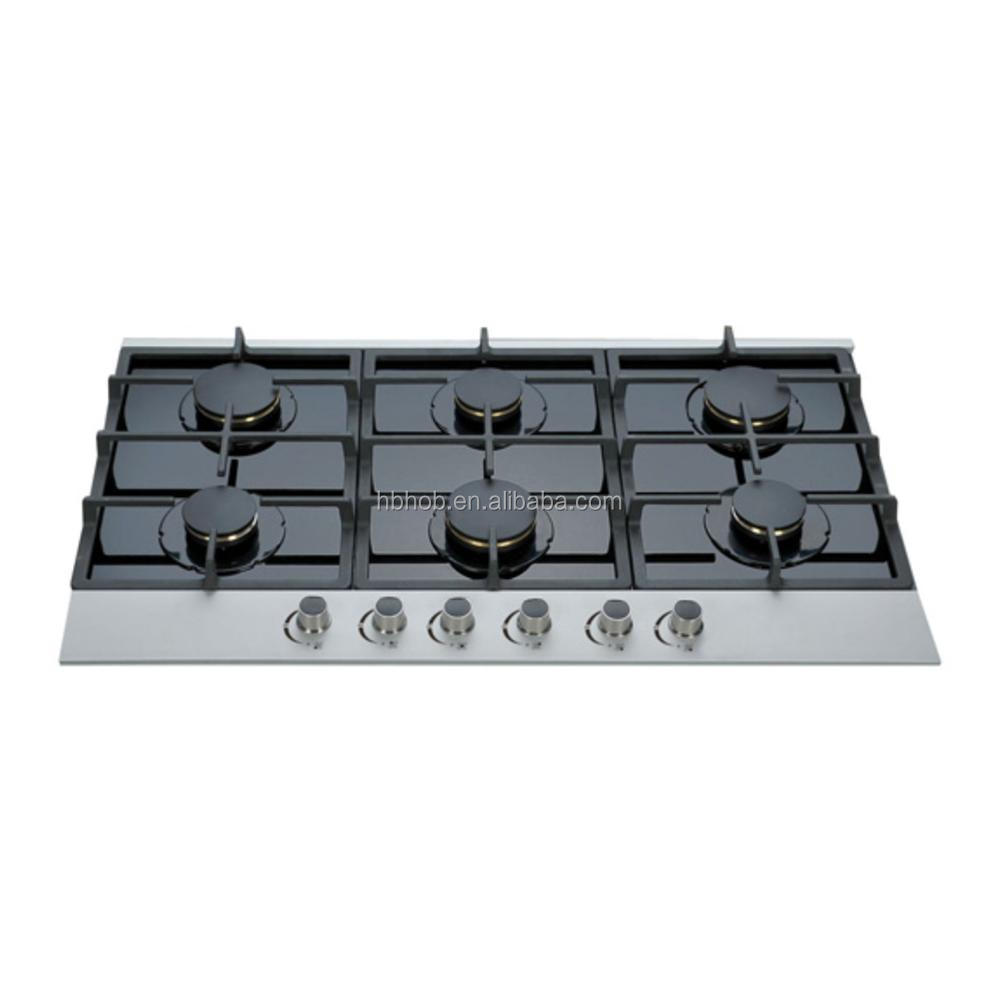 Long lifetime kitchen appliance 6 burners best glass type built in gas stove / gas hob / gas cooker