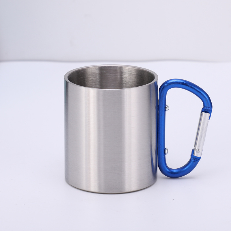 300ml Outdoor Camping Travel Double Walled Carabiner handle Stainless Steel coffee Mug