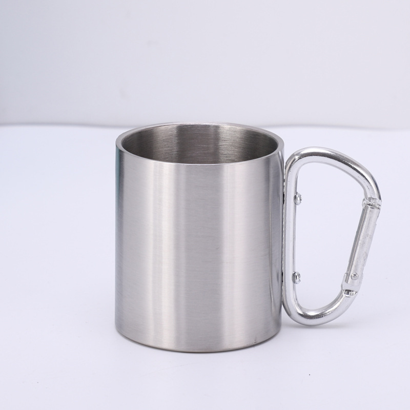 300ml Outdoor Camping Travel Double Walled Carabiner handle Stainless Steel coffee Mug