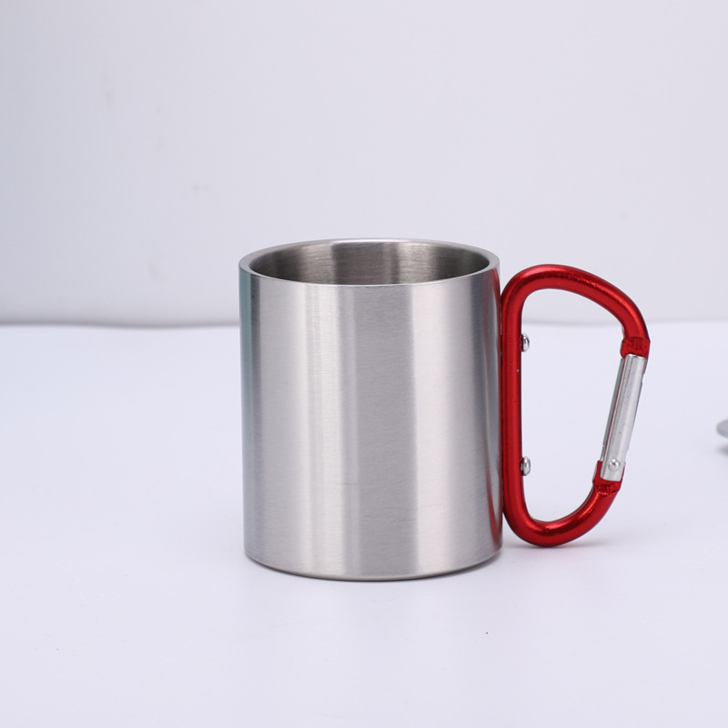 300ml Outdoor Camping Travel Double Walled Carabiner handle Stainless Steel coffee Mug