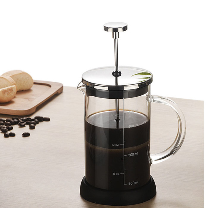 Double-Wall Glass French Press Coffee Maker 600ml SS 304 steel Heat Resistant Durable Easy Clean Coffee Pour Over Kettle