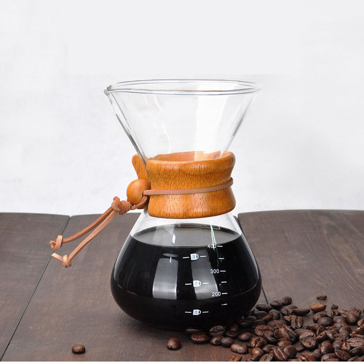 400ml Glass Coffee Drip Wooden Collar high borosilicate chemex glass pour over for Coffee Making