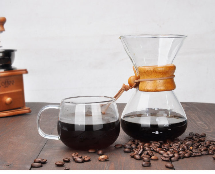 400ml Glass Coffee Drip Wooden Collar high borosilicate chemex glass pour over for Coffee Making