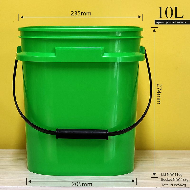 Factory new wholesale 10 liters square plastic bucket plastic handle with lid 10l bucket