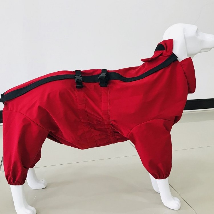 Four leg Dog Coat Jacket with hat red waterproof colorful adjustable dog coat reflective four season Pet raincoat clothes