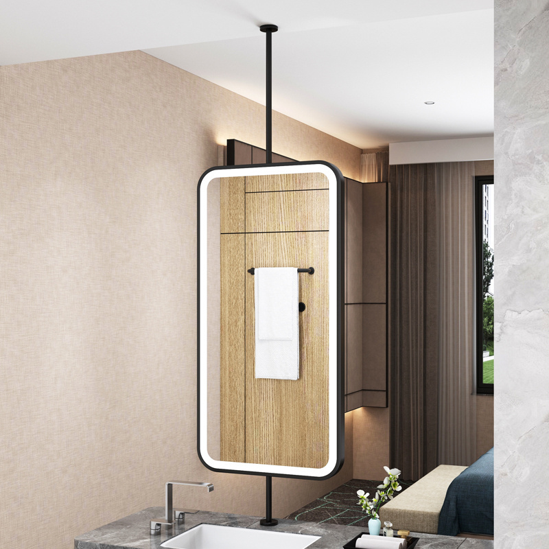 Ceiling Hanging LED Light Bathroom rectangle Mirror illuminated suspended hairdressing double-sided mirror for Hotel Homestay