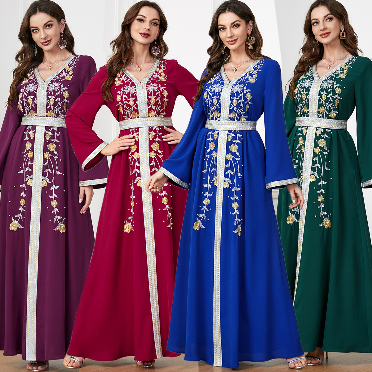 Wholesale Loose Embroidered Skirts Long sleeved Dresses Autumn Winter Muslim Turkish Party Dresses Premium Kaftan Long Maxi