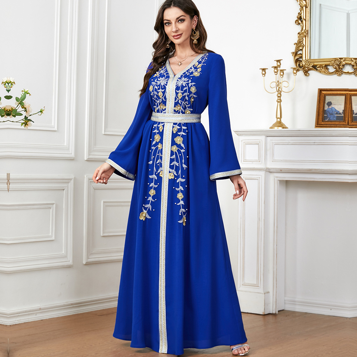 Wholesale Loose Embroidered Skirts Long sleeved Dresses Autumn Winter Muslim Turkish Party Dresses Premium Kaftan Long Maxi