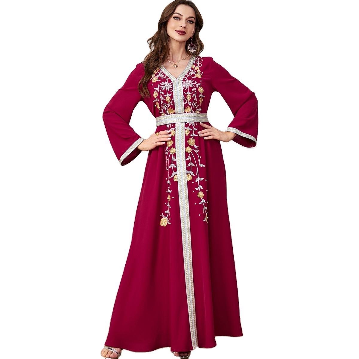 Wholesale Loose Embroidered Skirts Long sleeved Dresses Autumn Winter Muslim Turkish Party Dresses Premium Kaftan Long Maxi