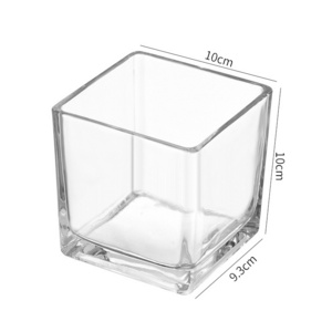 Cheap Wedding Square Candle Jar Transparent Empty Square Glass Cube Candle Holders