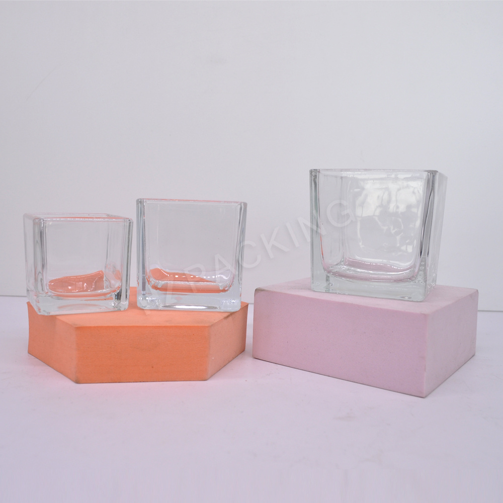 Cheap Wedding Square Candle Jar Transparent Empty Square Glass Cube Candle Holders