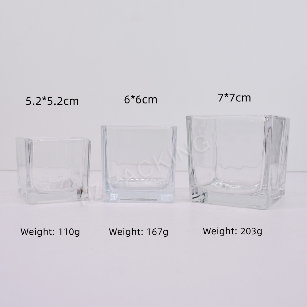 Cheap Wedding Square Candle Jar Transparent Empty Square Glass Cube Candle Holders