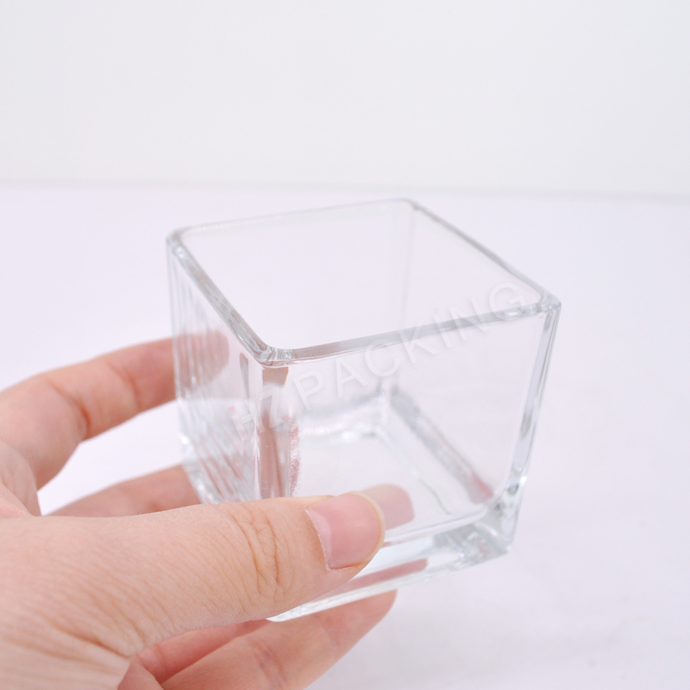 Cheap Wedding Square Candle Jar Transparent Empty Square Glass Cube Candle Holders