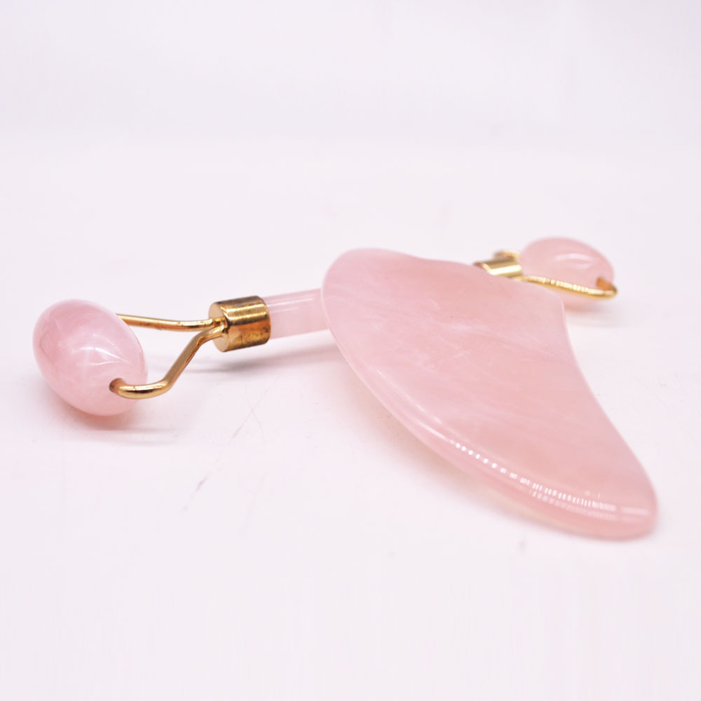 Face Massager Rose Quartz Face Roller & Gua Sha Facial Tool Set, Lymphatic Drainage Massage Tool for Muscle Tension Relief