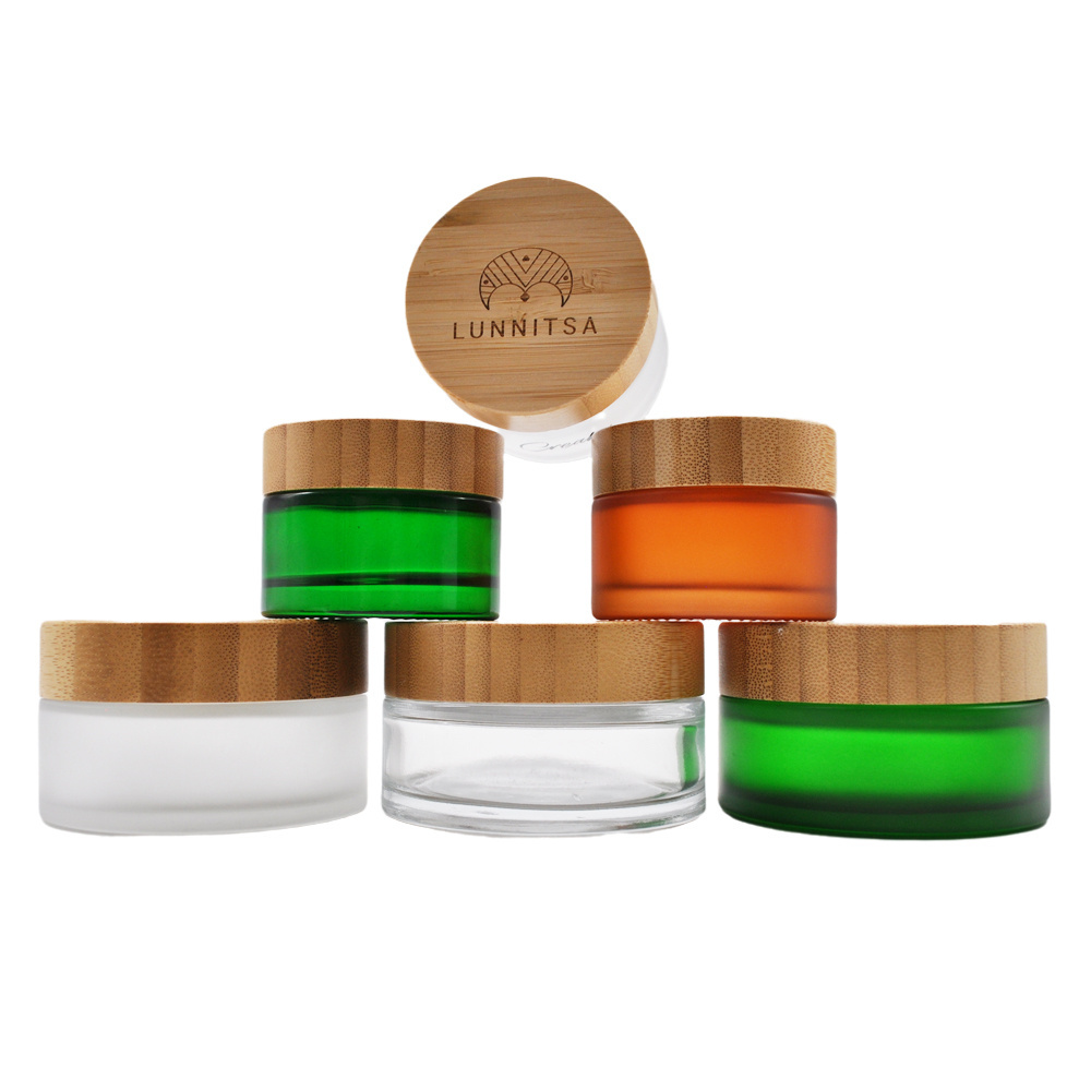 super march hot sale face cream  jar frosted clear 5ml15ml 30ml50ml 100ml bamboo lid  containers glass bamboo cosmetic packaging