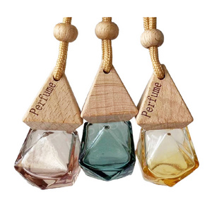 8ml Wholesale Wood Hanging Car Aroma Diffuser Car Perfume Bottle Glass Car Diffuser Bottle