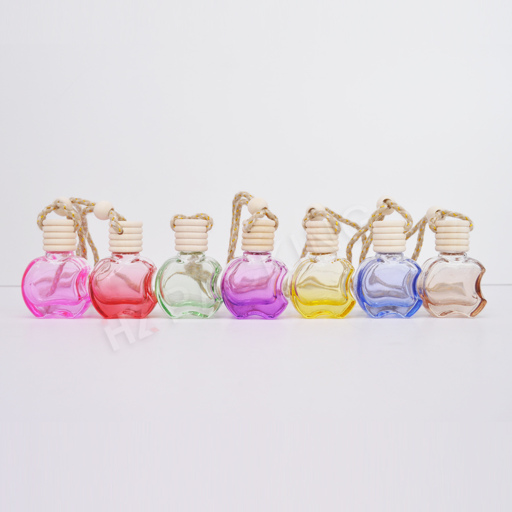 Wholesale 8ml Apple Shaped Glass Perfume Bottle Colorful Empty Car Air Freshener Bottles For Essential Oil