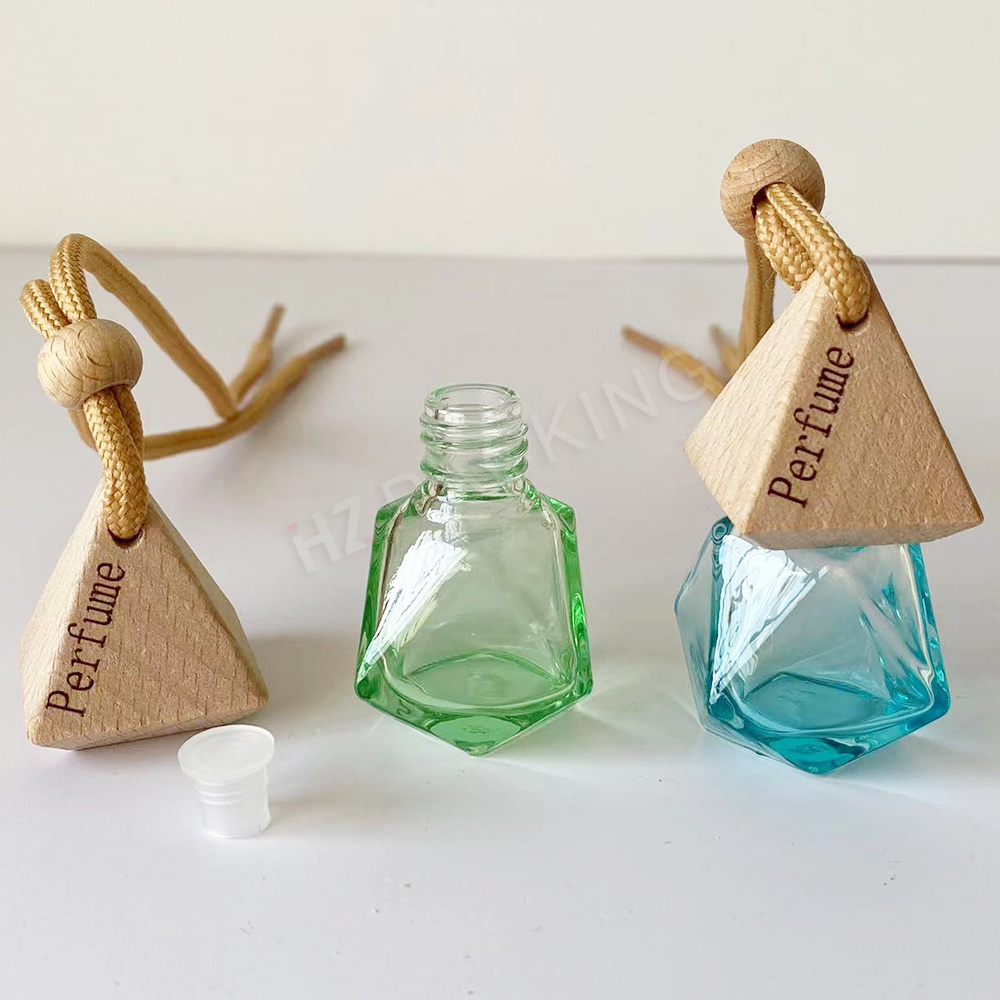 Custom logo Round Triangle Square Shape Glass Car Perfume Bottles Pendant 6ml 8ml 10ml Perfume Empty Hanging Car Diffuser Bottle