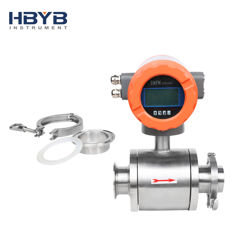 clamp Integrated sanitary industrial Food grade stainless steel flow meter  electromagnetic drinks wine milk flowmeter