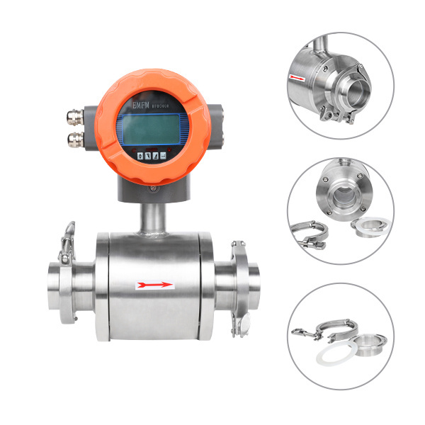 clamp Integrated sanitary industrial Food grade stainless steel flow meter  electromagnetic drinks wine milk flowmeter