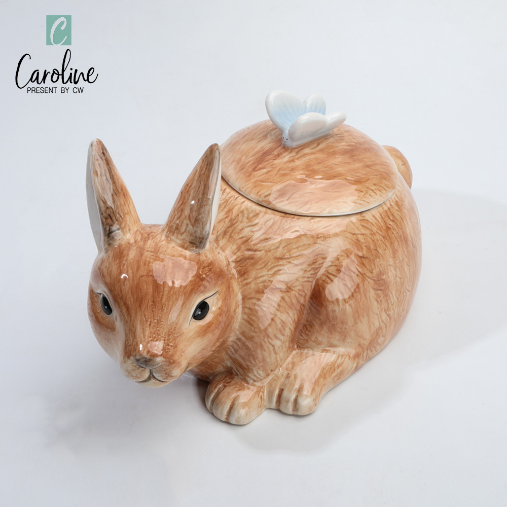 Caroline 3D Custom Home Decoration Easter Ceramic Animal Rabbit Bunny Cartoon Cookie Candy Canister Jars