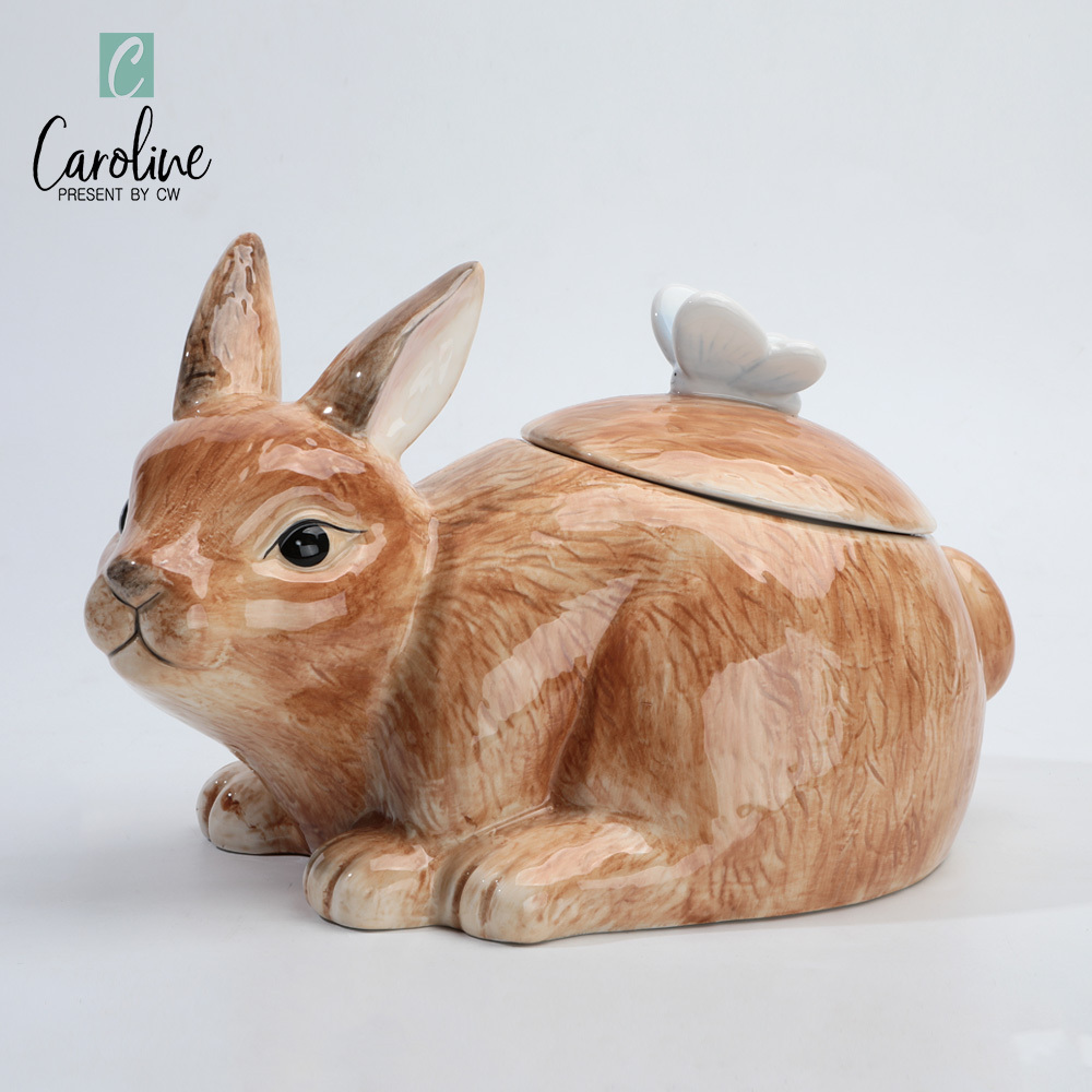 Caroline 3D Custom Home Decoration Easter Ceramic Animal Rabbit Bunny Cartoon Cookie Candy Canister Jars