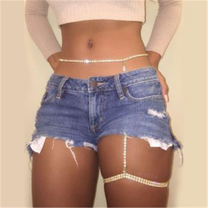 Multilayer sexy thigh body chain full of diamonds personality rhinestone leg chain waist chain