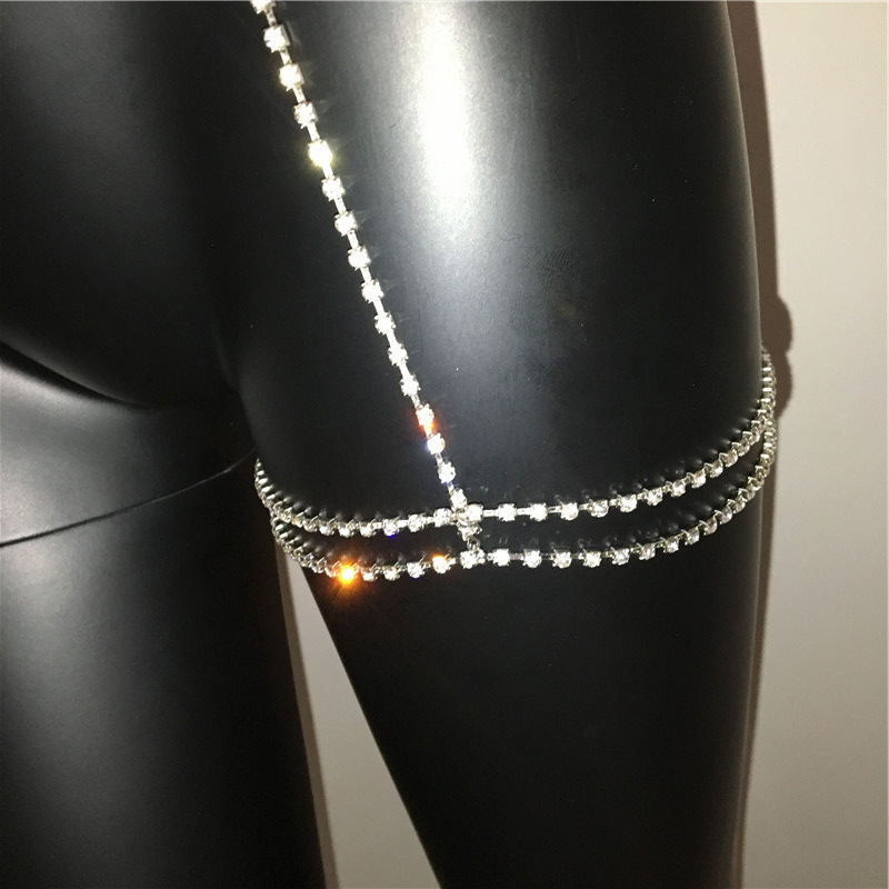 Multilayer sexy thigh body chain full of diamonds personality rhinestone leg chain waist chain