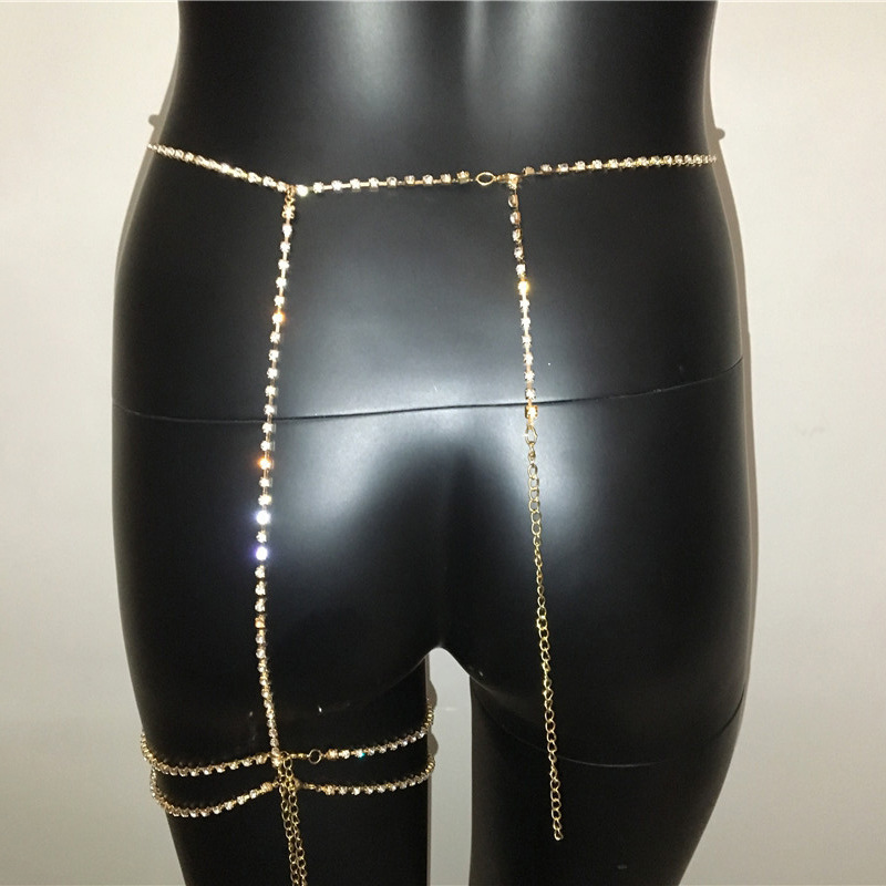 Multilayer sexy thigh body chain full of diamonds personality rhinestone leg chain waist chain