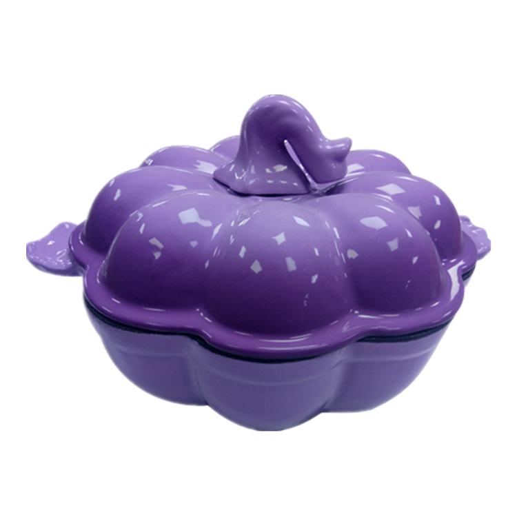 hot sale halloween enamel cast iron frying pot with pumpkin shape