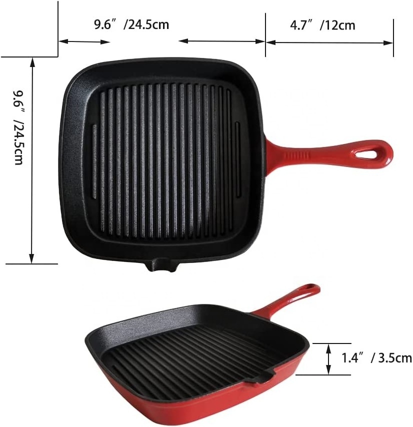 Square Cast Iron Grill Pan, Griddle Nonstick Stove Top Skillet,Chef Quality Perfect for Meats Steak Fish And Vegetables,Enameled