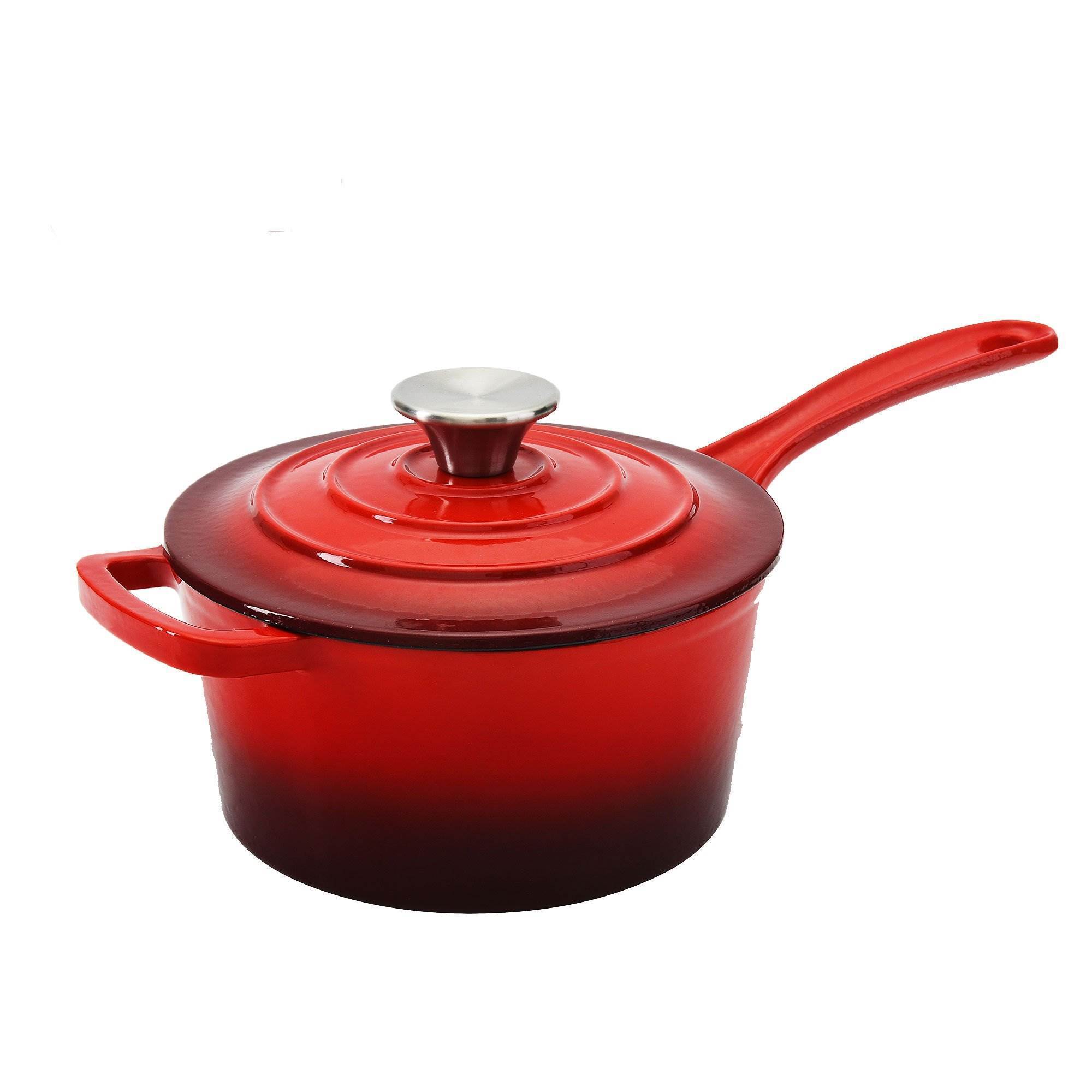 Cast Iron Saucepan With Helper Handle Milk Pot 2QT Small Sauce Pan with Stainless Steel Knob for Frying Roasting Baking Cookware